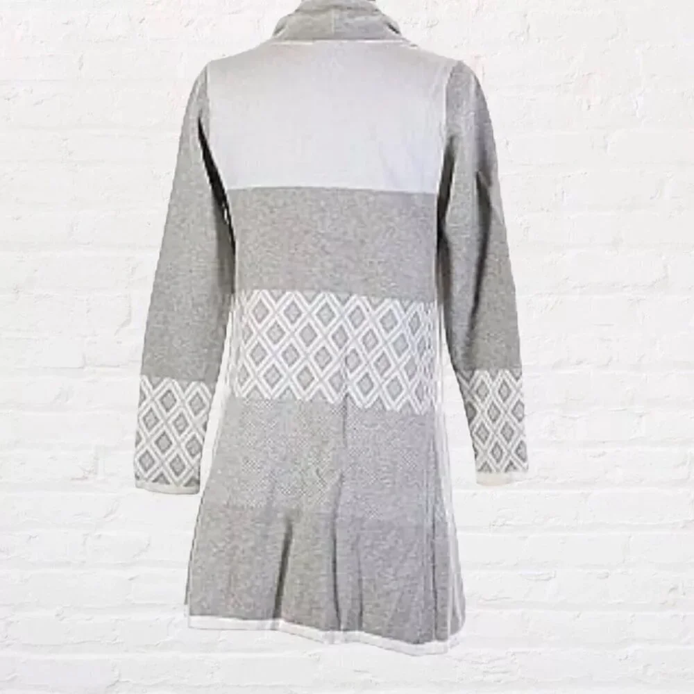 Cyrus Evolution Women's Small Gray Diamond Pattern Open Cardigan Sweater Duster
